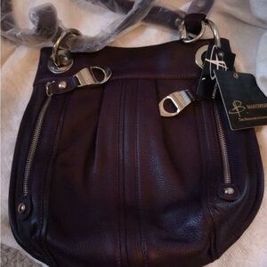 B. Makowsky Eggplant Purple Leather Convertible Shoulder Crossbody Bag